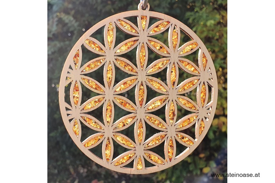 Fensterbild Suncatcher Bernstein - BLUME des LEBENS Ø 11cm